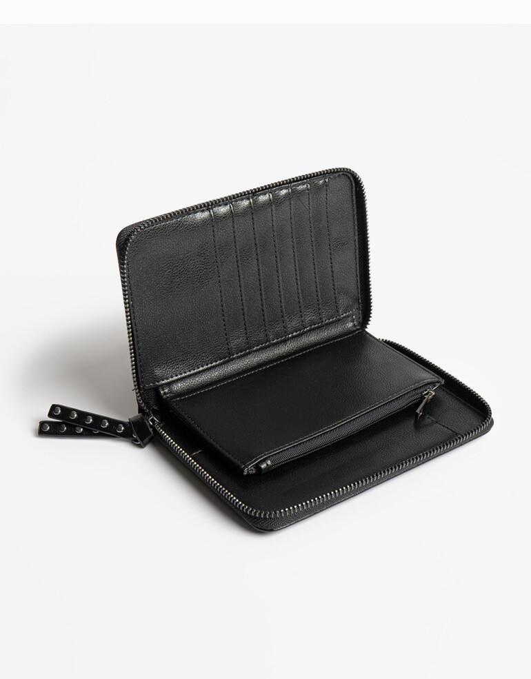 Ficheros Zip Round Billetera Fichero Efecto Satinado - Negro