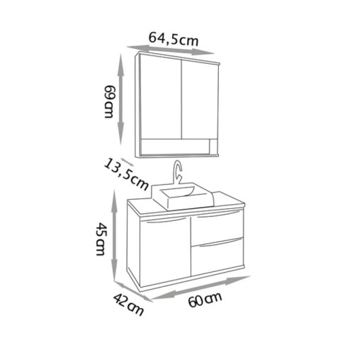 Mueble de Baño Suspendido Cecília (60cm) | Diseño Ripado - No incluye Bacha. Mueble de Baño Suspendido Cecília (60cm) | Diseño Ripado - No incluye Bacha.