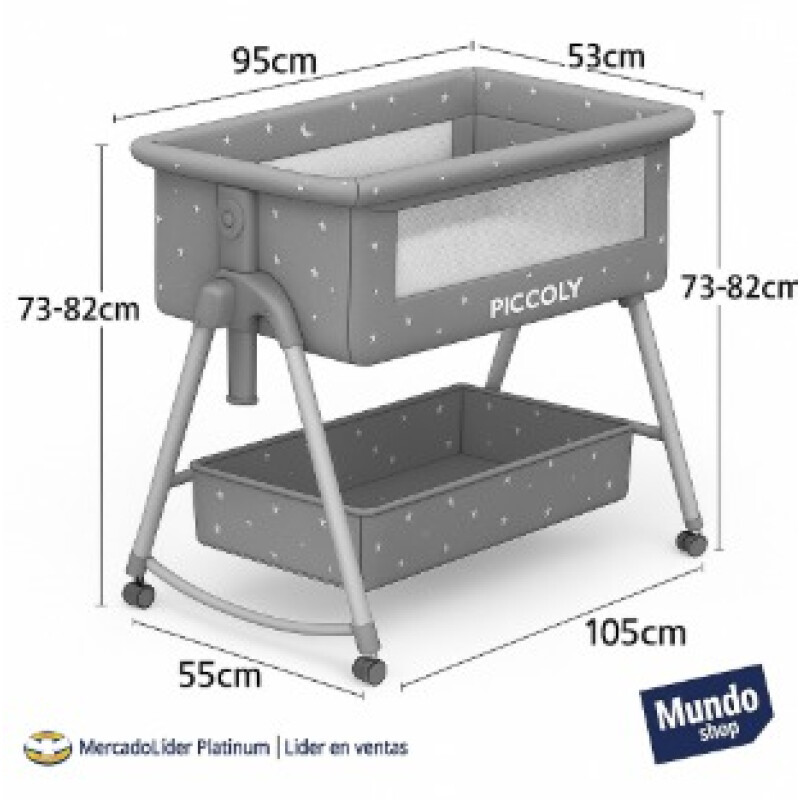 Cuna Colecho Moises Con Ruedas Y Mosquitero Bebe Gris