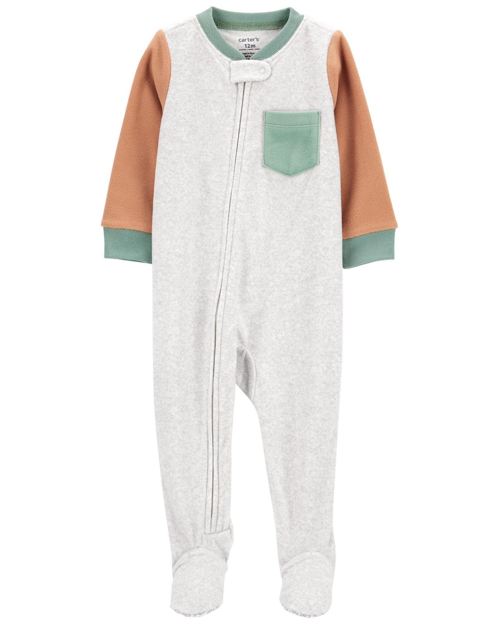 Pijama una pieza de micropolar, con pie, diseño colorblock Sin color