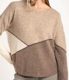 Sweater Intarsia Color Block Marron
