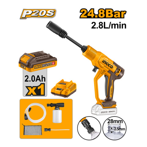 Hidrolavadora a batería 20V C/Batería y cargador ING0260