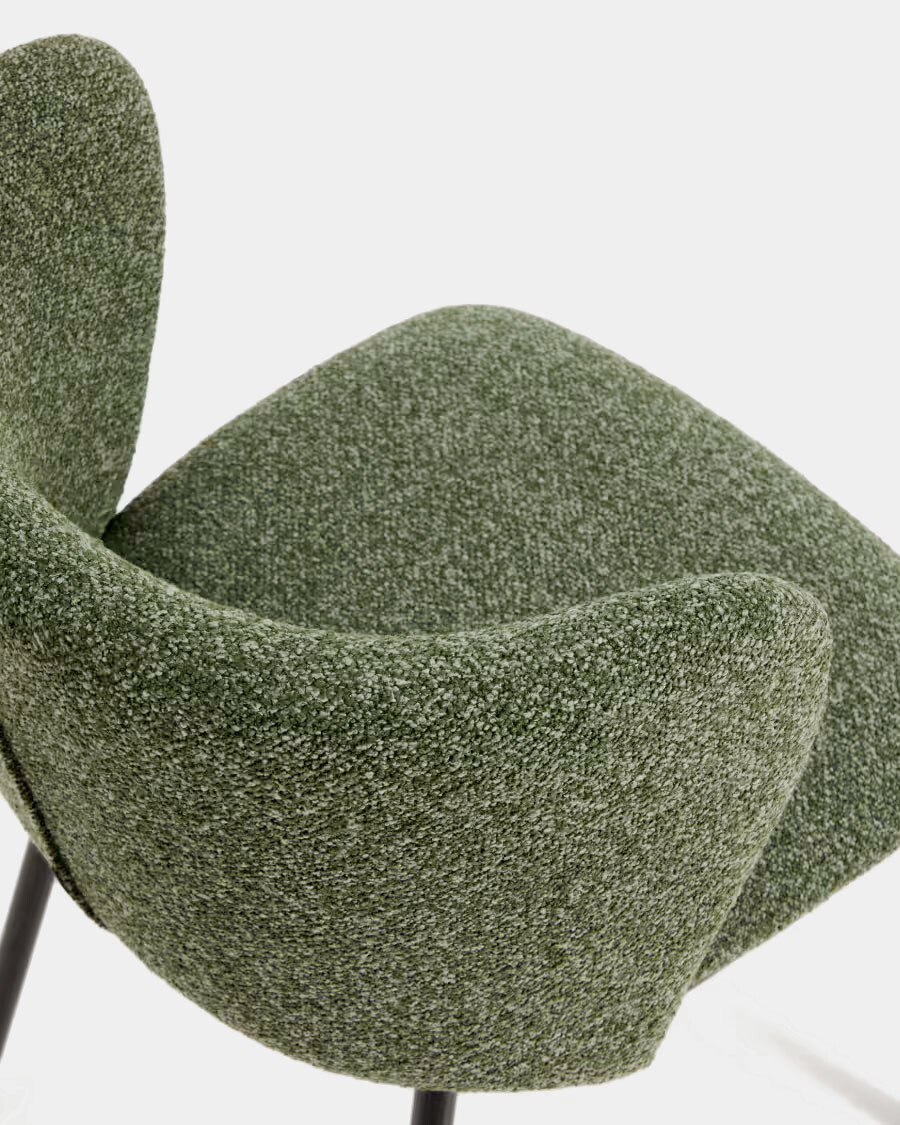 Taburete Ciselia de chenilla gruesa verde oscuro y patas de acero acabado negro FSC Mix Credit 65 cm.