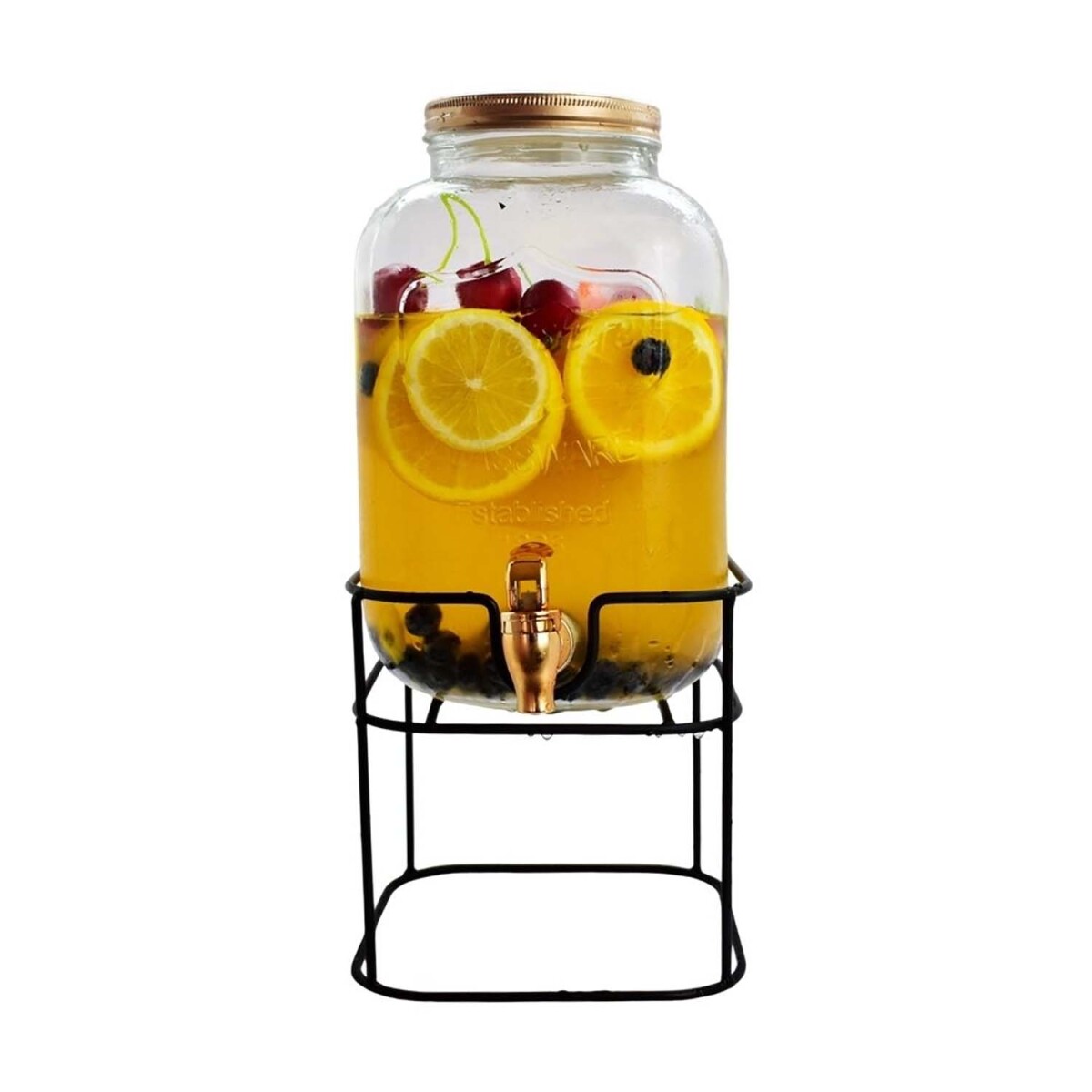 Dispensador de Jugos Botella 5Lt en Vidrio Tapa y Base Metal - Dorado 