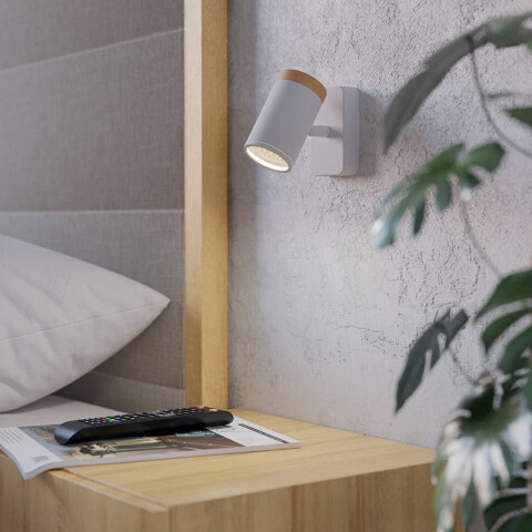Aplique spot de pared acero blanco y madera GU10 EG6414