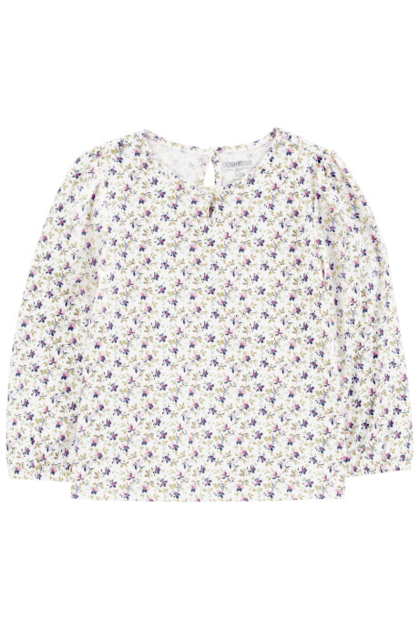 Blusa de algodón, manga larga, diseño floral Sin color