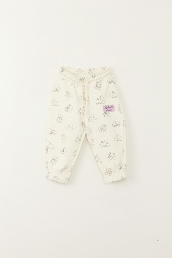 Pantalón deportivo jogger estampa mickey y minnie Crudo