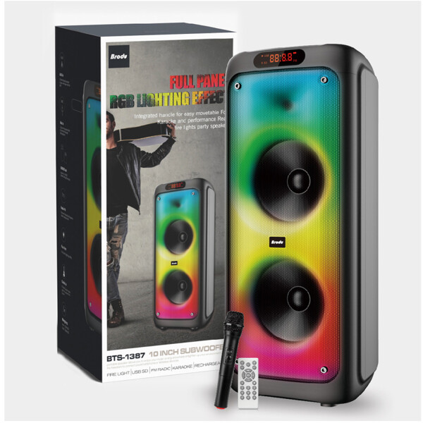 Parlante Bluettooth Led Micrófono Batería Bts-1387 PARLANTE BRODU BTS-1387 2X10" BAT MIC