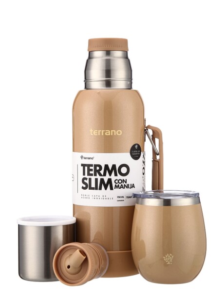 Kit Termo 750mL. Slim con Manija + Mate de Acero con Tapa Oro