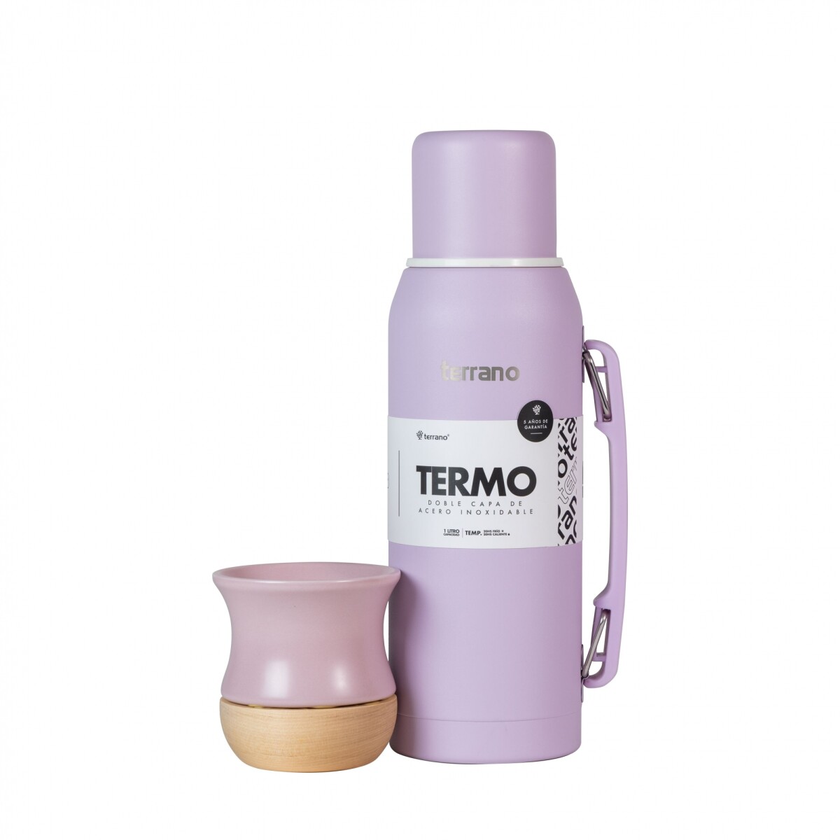 Kit Termo 1lt. Premium + Mate Cerámica base Madera - Lila 