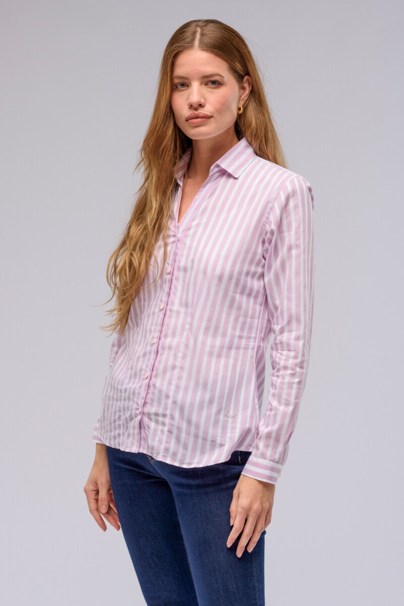 Camisa manga larga rayada - Rosa 