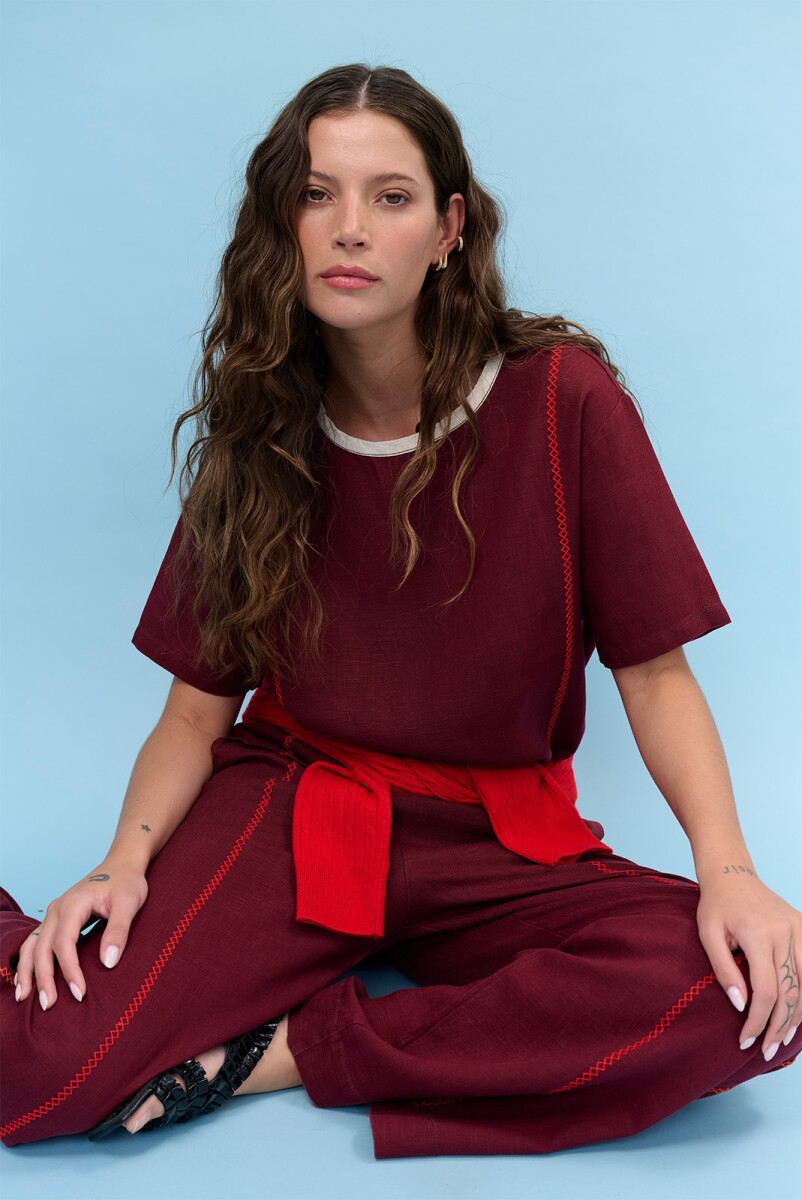 BLUSA LINO CRUZ - BURDEOS 
