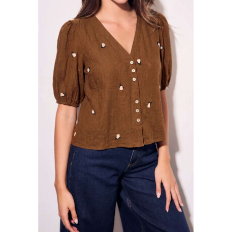 Blusa Viscosa Bordada Marron