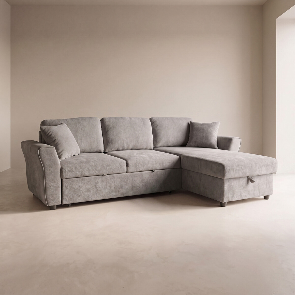 SOFÁ CAMA CHAISE/BAÚL - TELA GRIS BRISTOL 