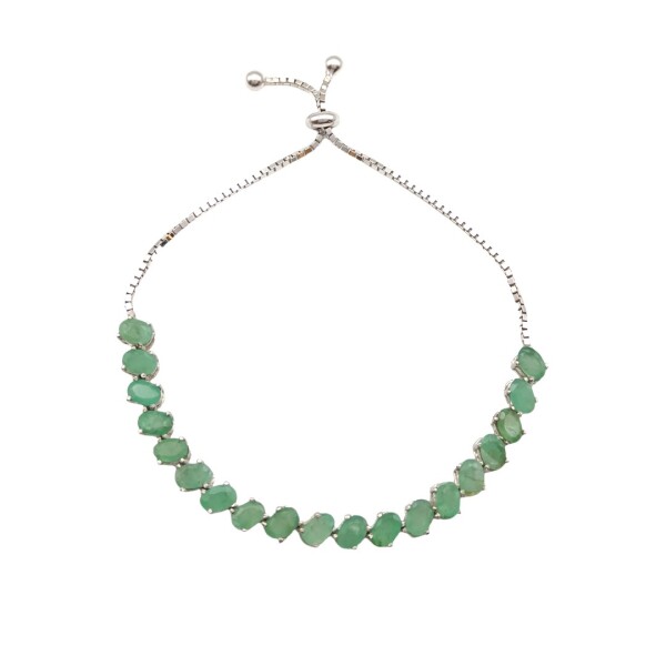 Pulsera oval-Plata 925-Piedra raíz de esmeralda-PU3018 conpiedra