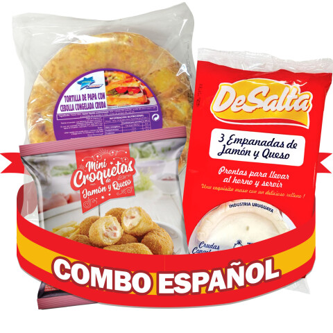 Combo Español - Tortilla con Cebolla, Empanadas De Jamón & Queso, Mini Croquetas de Jamón & Queso Combo Español - Tortilla con Cebolla, Empanadas De Jamón & Queso, Mini Croquetas de Jamón & Queso