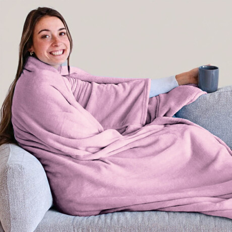 Manta Pijama Polar Manga Bolsillo Suave 185x175cm Rosa