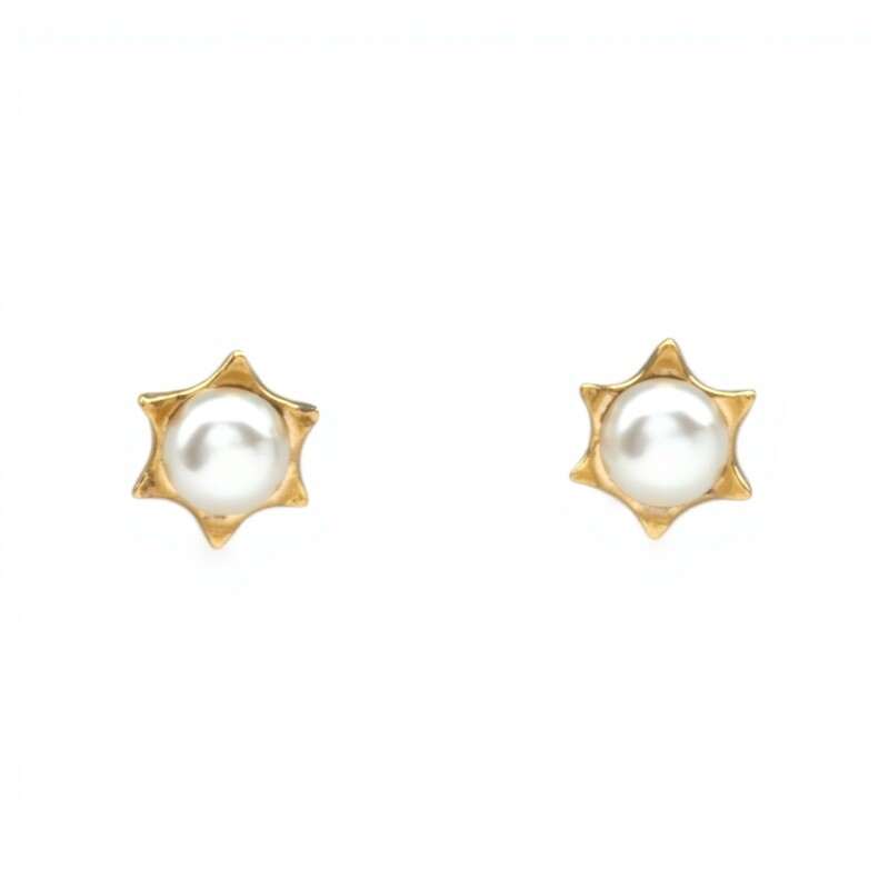 Caravanas Perlas base estrella- Oro bajo - Perla española- CA8225 conperla