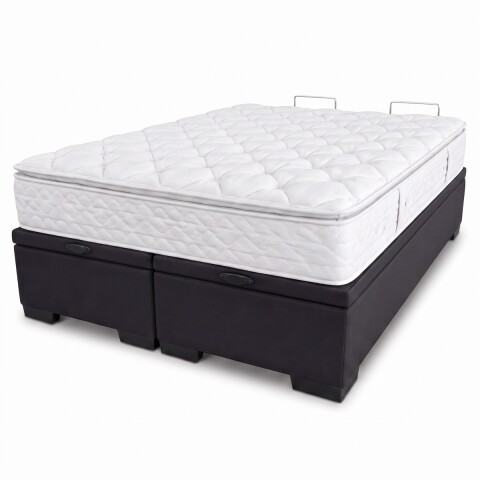Base Box Baul para Sommier Colchon - Estructura Madera Maciza - Negro 138 x 188 x 35 cm Doble