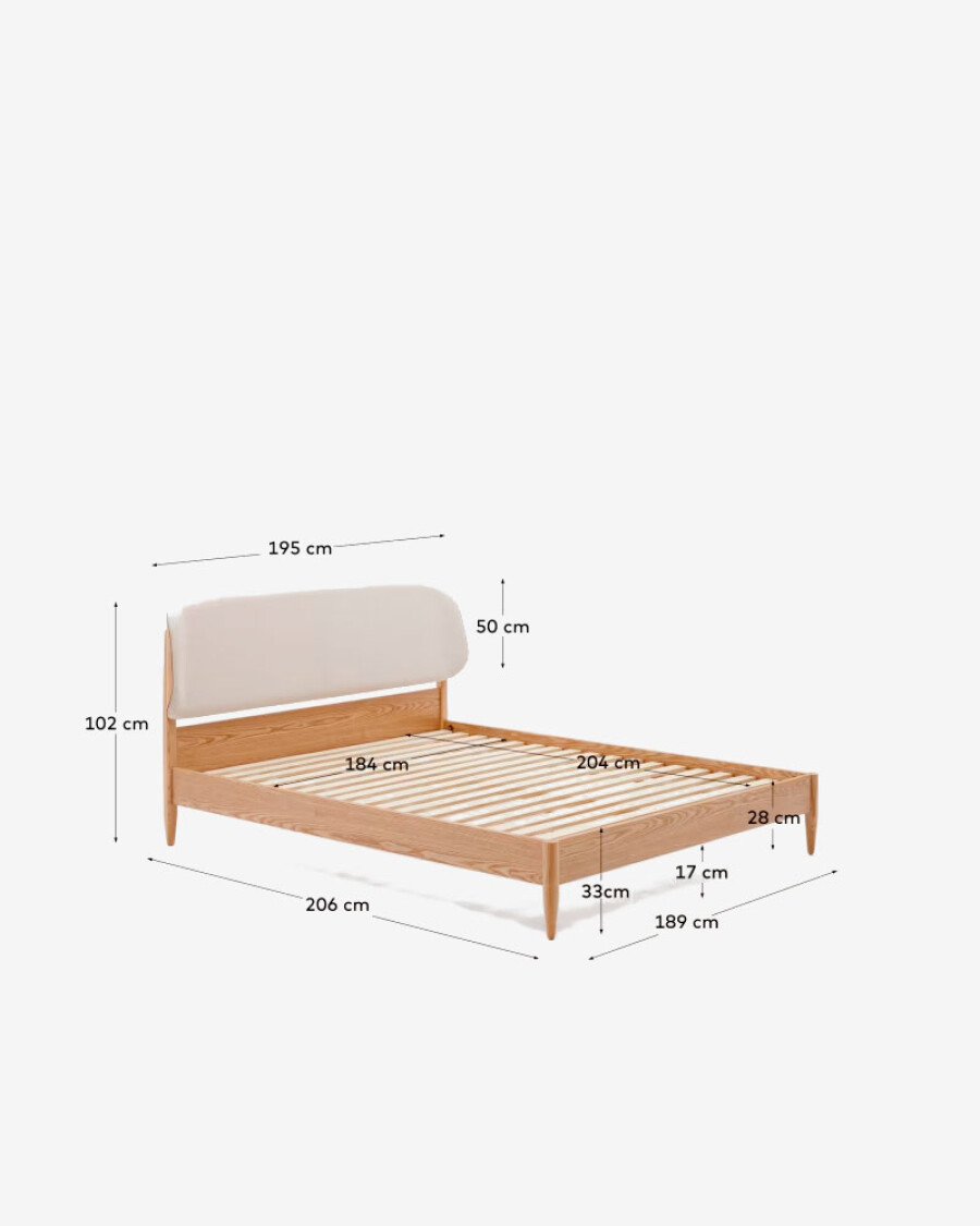 Cama Octavia madera contrachapada de fresno y cabecero tapizado blanco FSC Mix Credit 180x200cm Cama Octavia madera contrachapada de fresno y cabecero tapizado blanco FSC Mix Credit 180x200cm