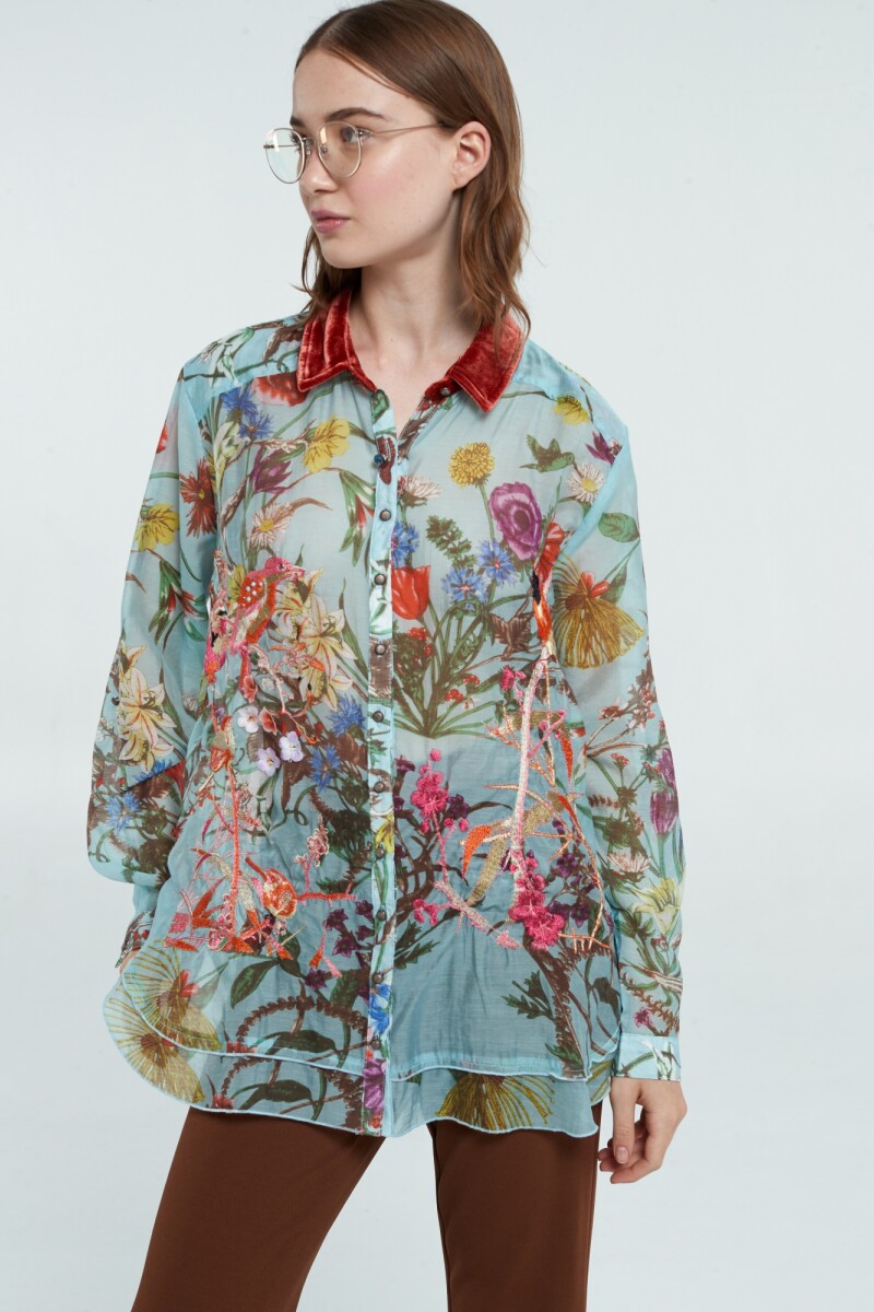 LILIA EMBROIDERED SHIRT Azul