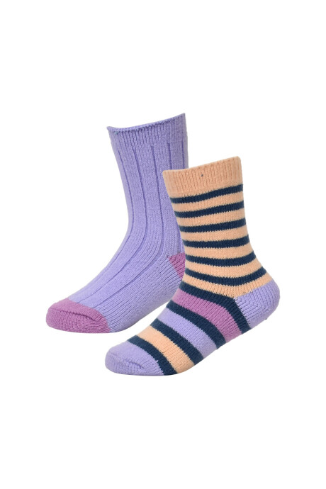 Pack x2 - Medias abrigadas Violeta lisa y naranja rayada