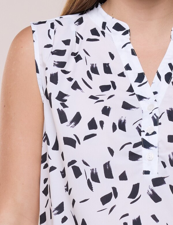 Blusa De Gasa Con Botones BLANCO/NEGRO