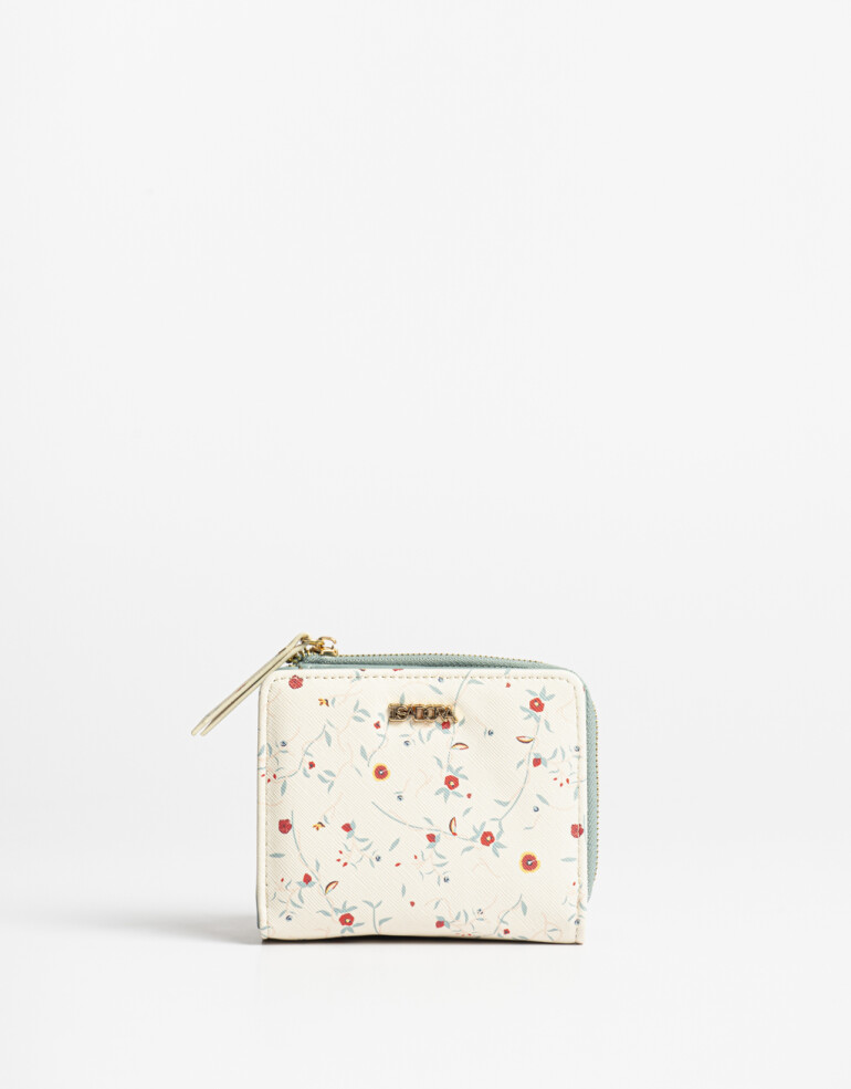 Billetera Billetera De Cuerina Con Cierre - Estampado Flores