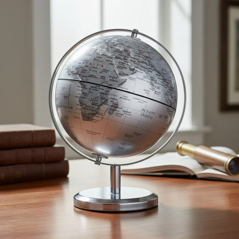 GLOBO TERRAQUEO 23x31CM HIERRO PLADEADO GLOBO TERRAQUEO 23x31CM HIERRO PLADEADO