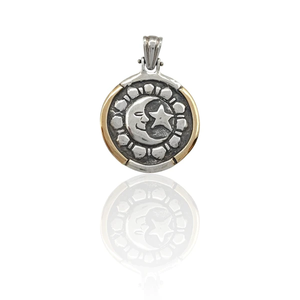 Dije Colgante Luna y Estrella-Plata quemada 925 y Oro-Sin Piedra-CP5530 sinpiedra