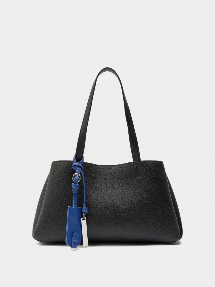 Bolso Tote Liso Con Colgante - negro 