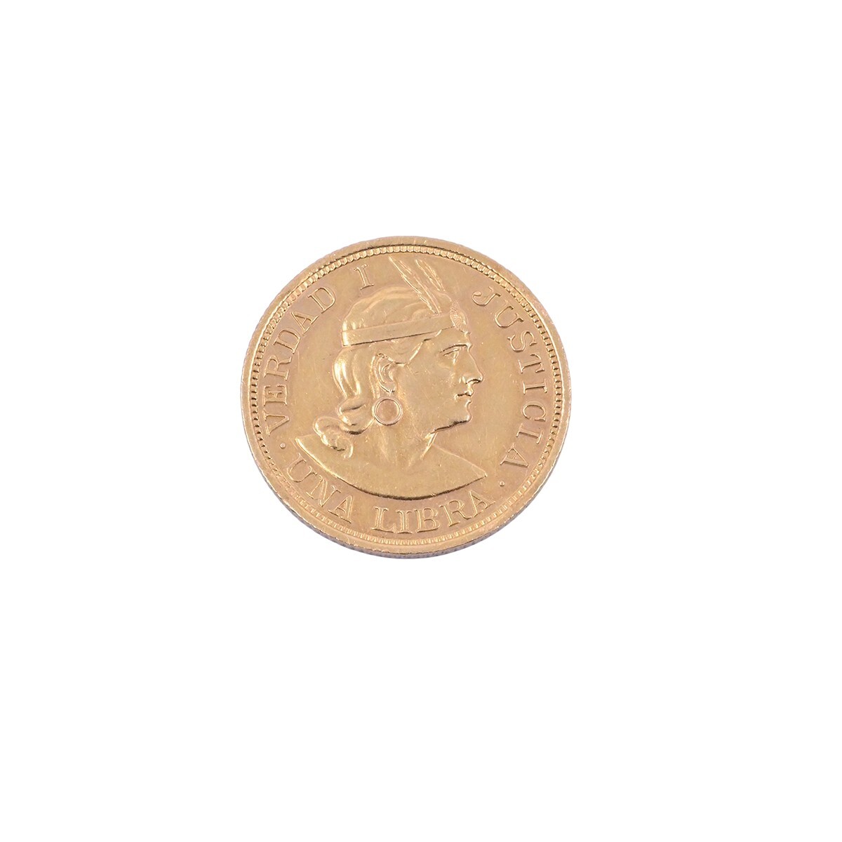 Moneda de oro República Peruana una libra año 1918. 