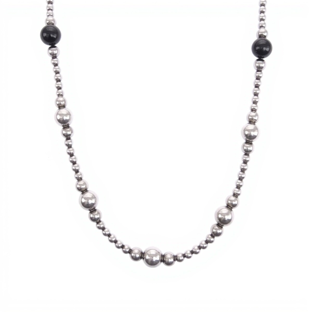 Cadena bolitas varias -Plata 925 - onix -CD5086 - conpiedra 