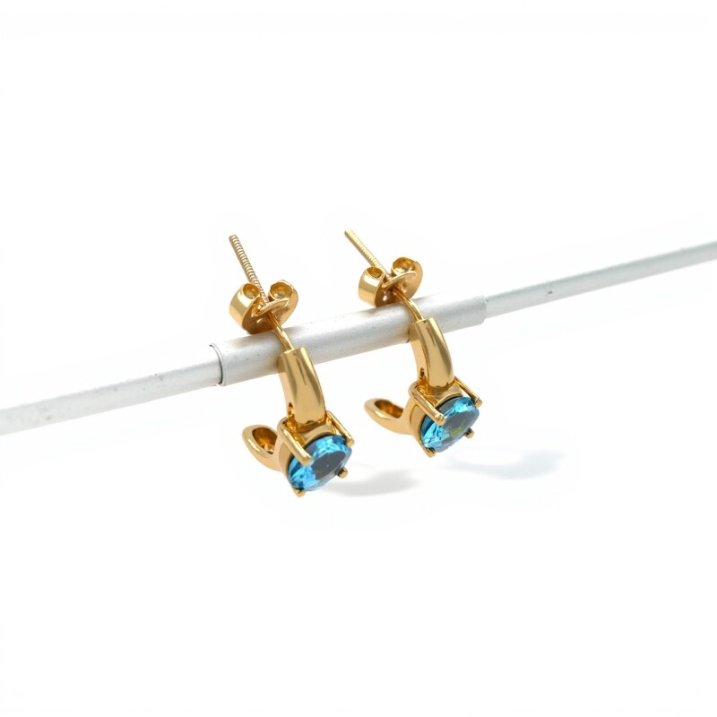 Caravanas Aguamarina Aro Oval de oro- Oro bajo - Aguamarina- CA8091 conpiedra