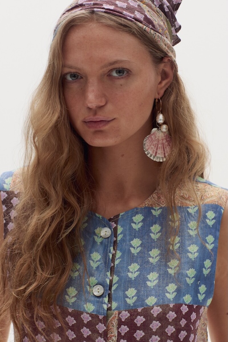Top Pam en Lino metalizado Padma Gold Print