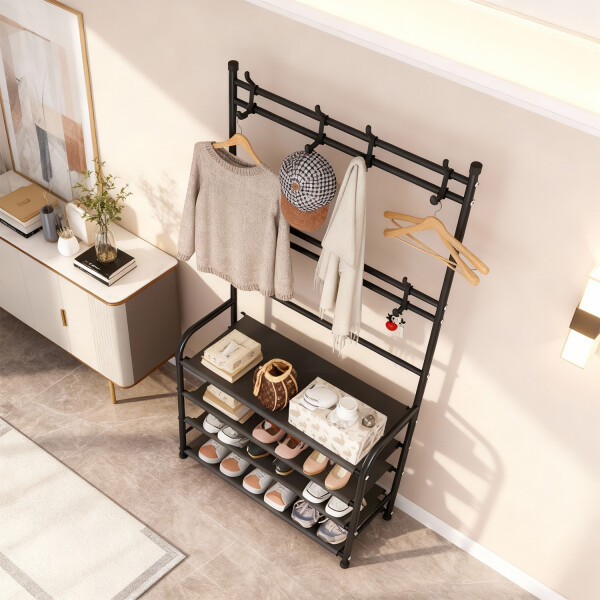 Perchero Ropa Rack Multifuncional Zapatero Organizador Percha Estantes Imback Color Negro Perchero Ropa Rack Multifuncional Zapatero Organizador Percha Estantes Imback Color Negro