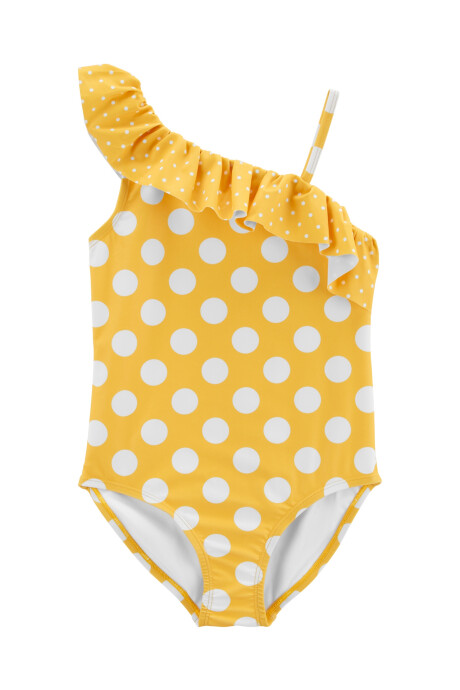 Traje de baño una pieza con protección UPF 50+ con volados y diseño a lunares 0