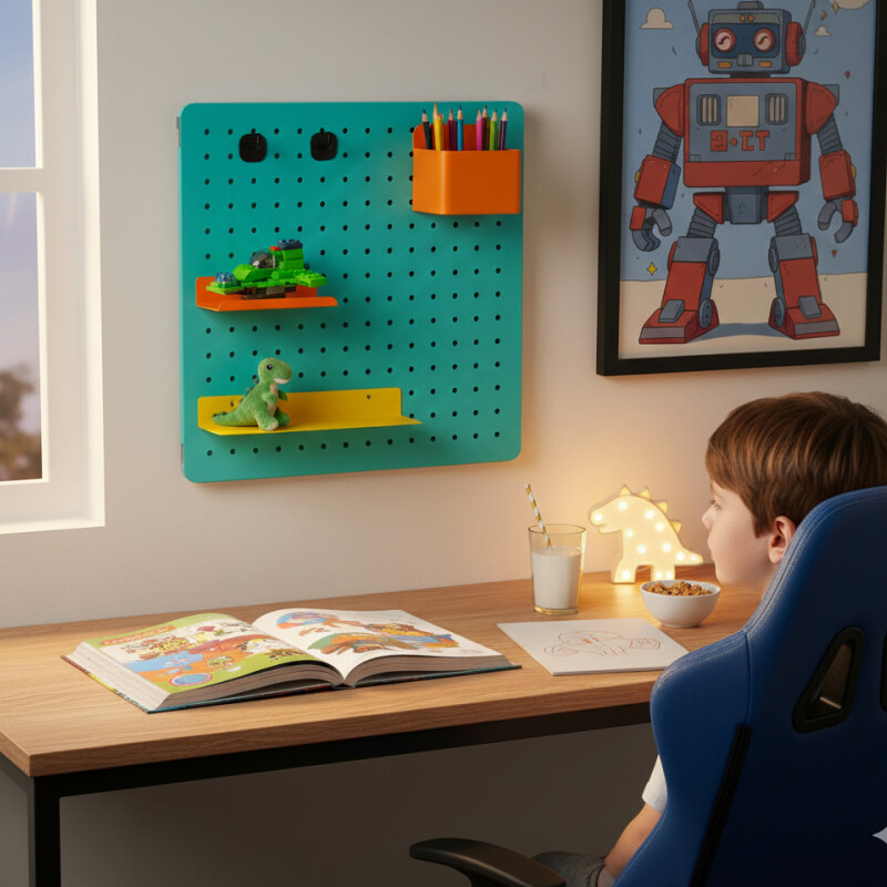 Panel perforado pegboard metálico organizador de pared 40x40 cm – Multiuso para el hogar Turquesa