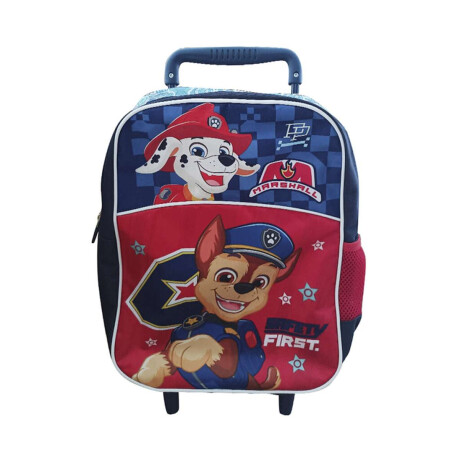 Mochila Infantil Paw Patrol Con Carro Tafeta Chica 35 X 26 Cm Azul/Rojo