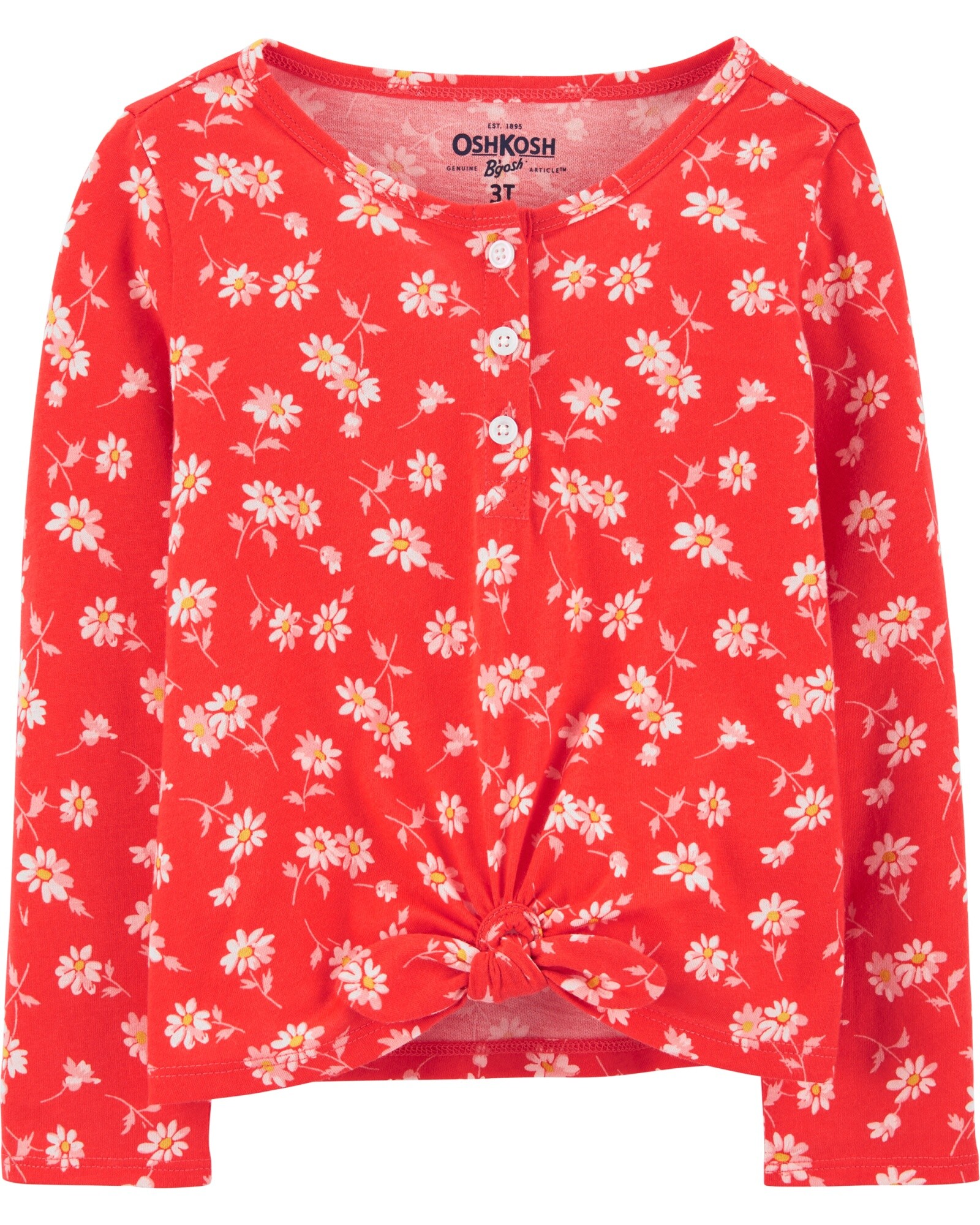 Blusa de algodón manga larga con botones, lazo y diseño flores Sin color