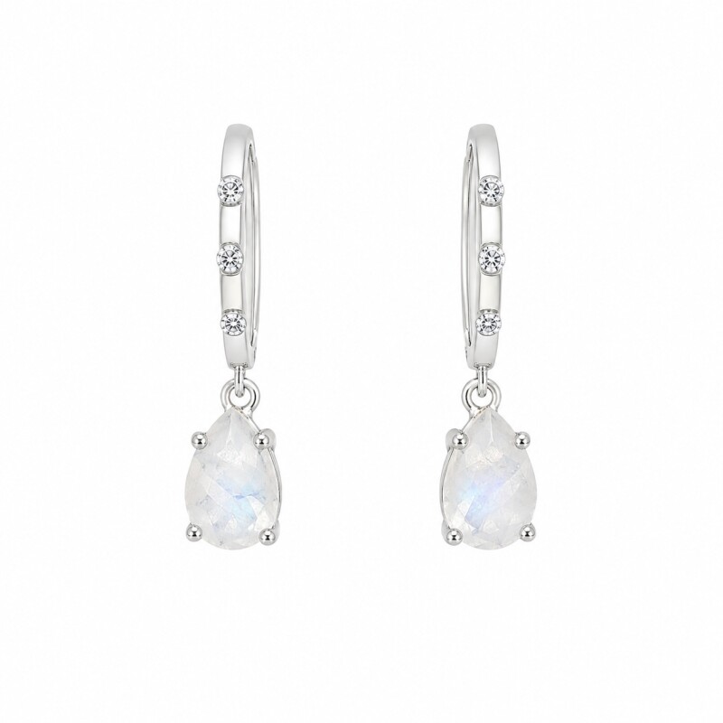 Caravanas aros Lagrima-Plata rodinada -Piedra Luna-CA8495 conpiedra