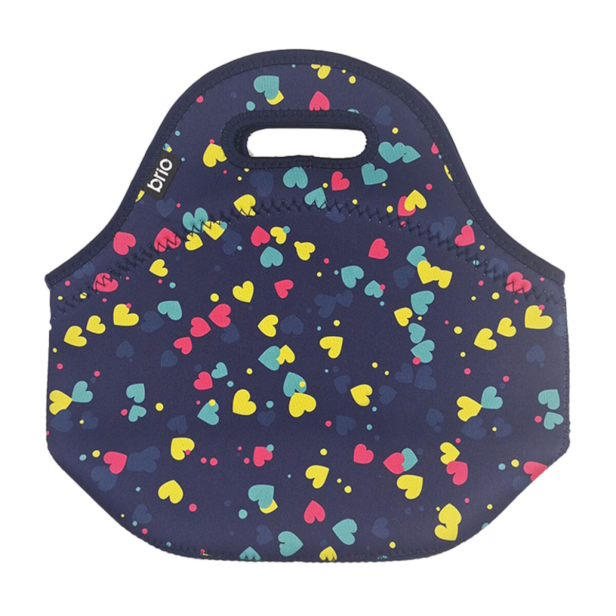 Lunchera de Neopreno Brio Bolso Térmico Bebida Comida c/ Asa - Azul Corazones Multicolores 