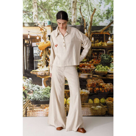 Blusa Polo Linen Rayas Beige