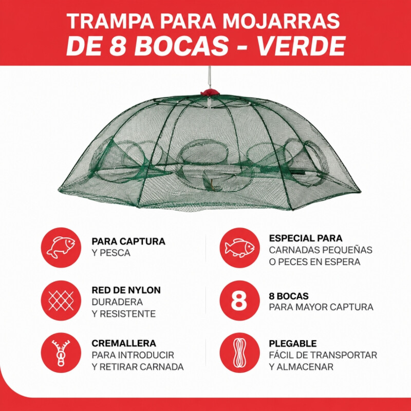 Trampa para mojarras de 8 bocas VERDE