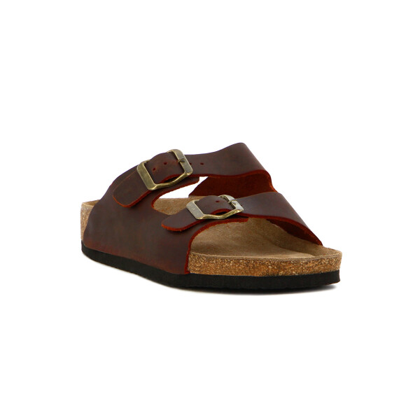 Country Sandalia Cuero Casual Dama C/dos Tiras C/hebilla Suela Baja / Marrón Marron
