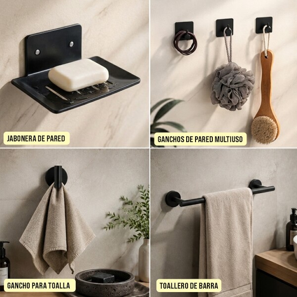 Set De Accesorios Para Baño Juego 16 Piezas Acero Inoxidable IMBACK Color Negro Set De Accesorios Para Baño Juego 16 Piezas Acero Inoxidable IMBACK Color Negro