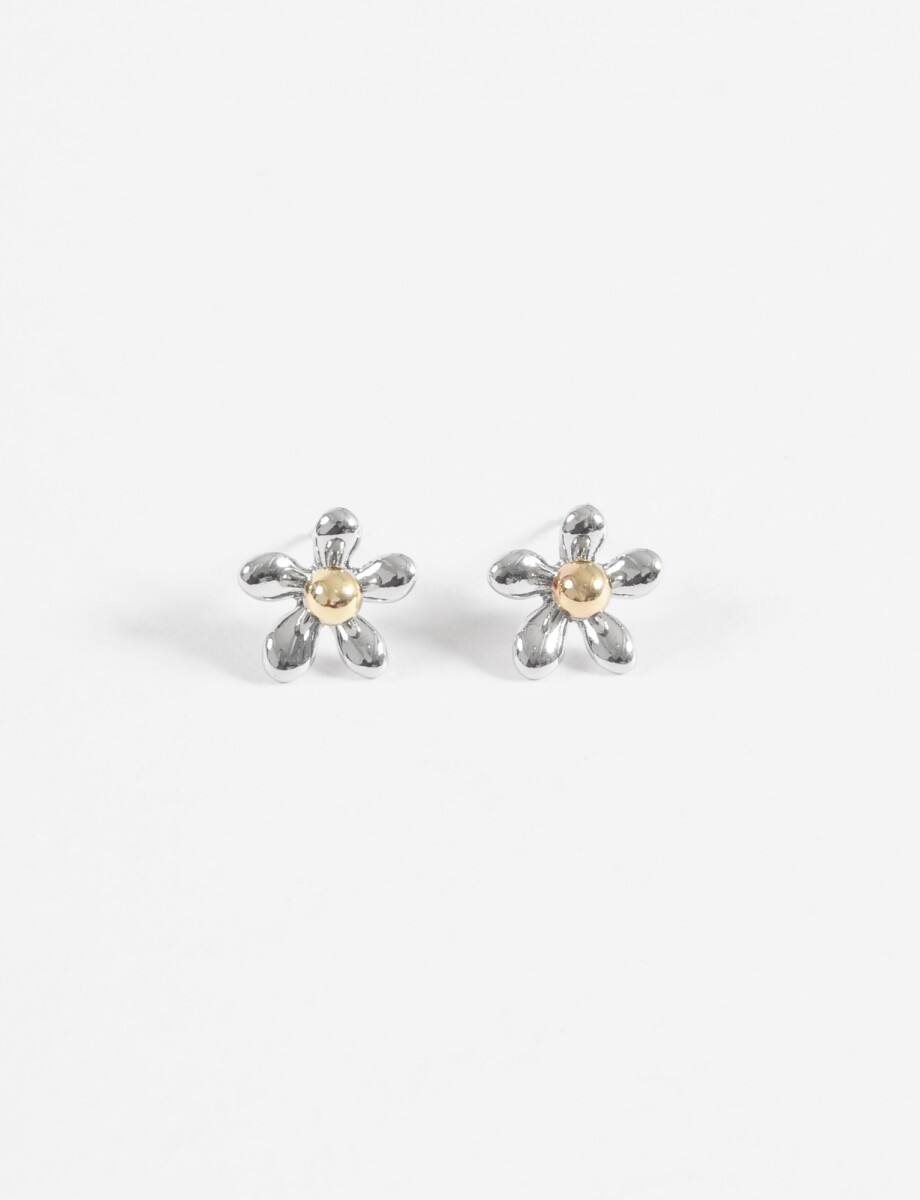 Caravanas flor metallic - plateado 