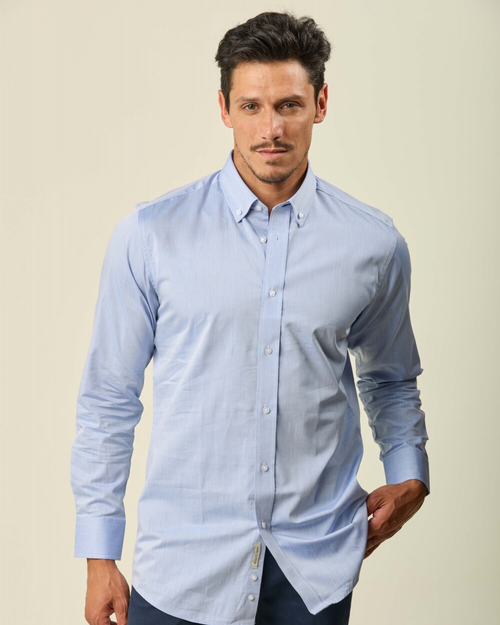 Camisa Sport Algodón Manga Larga Celeste