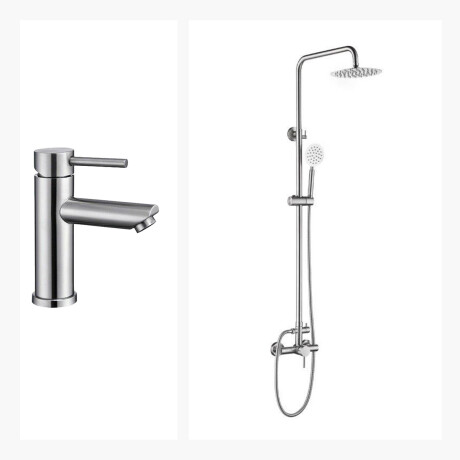 Juego De Griferia Incluye Barral Exterior Y Lavatorio Bajo Brush Nickel linea RIONE GRIS