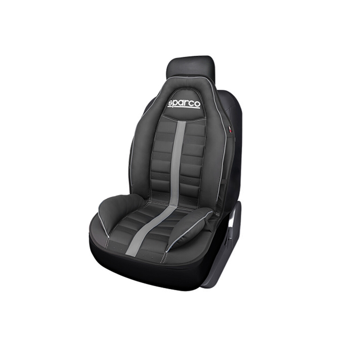 Cubreasiento Individual Eco Cuero Sparco Color Negro Con Franja Gris 